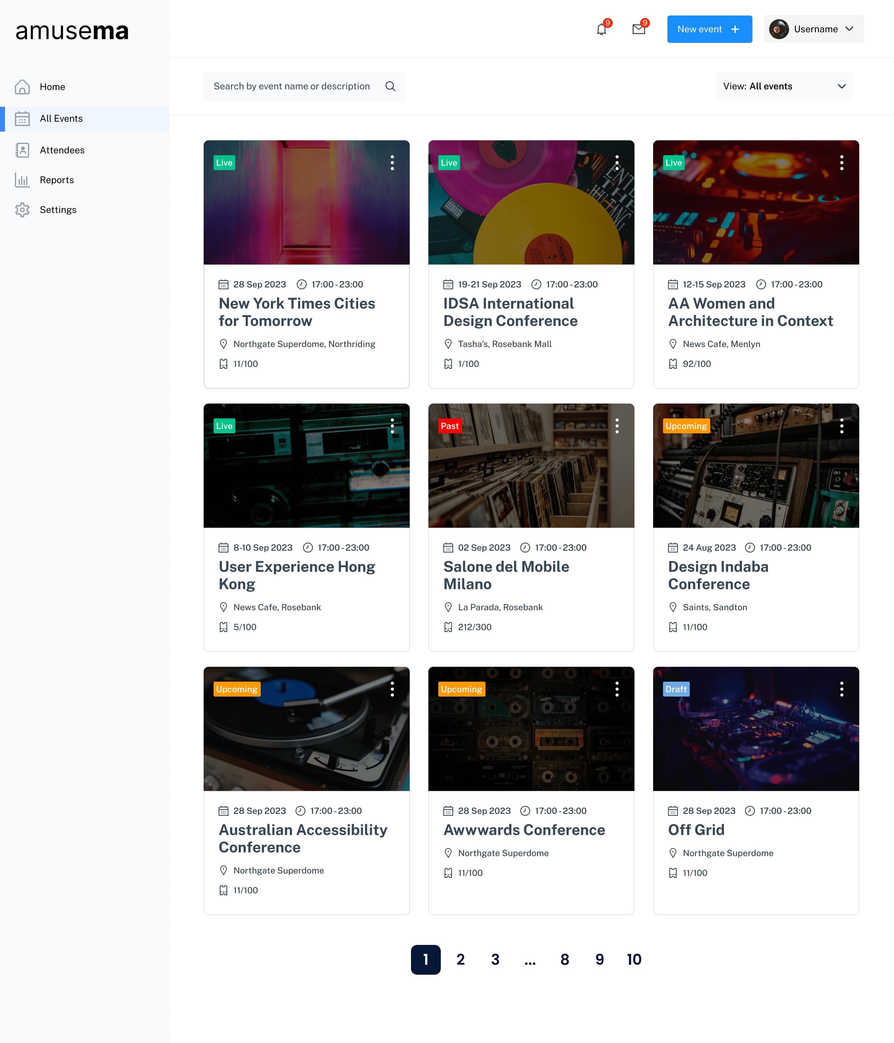 AmuseMa events platform UX, UI and Design system